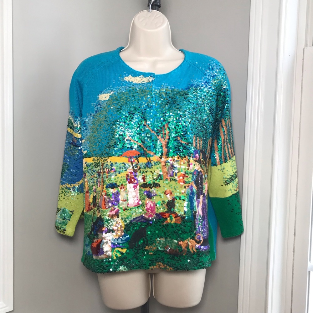 Vintage Michael Simon Seurat Painting Cardigan Sweater - Women’s Large NWT - Picture 3 of 10